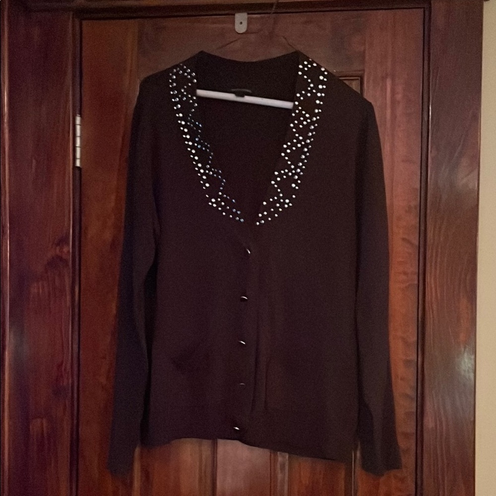 Women's Burgundy Cardigan Sweater with silver embellishments